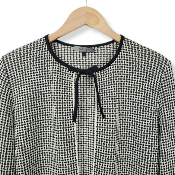 Women VTG 90s Black White Knit Cardigan M Classic Ladylike Old Money Retro Mod - Picture 2 of 7